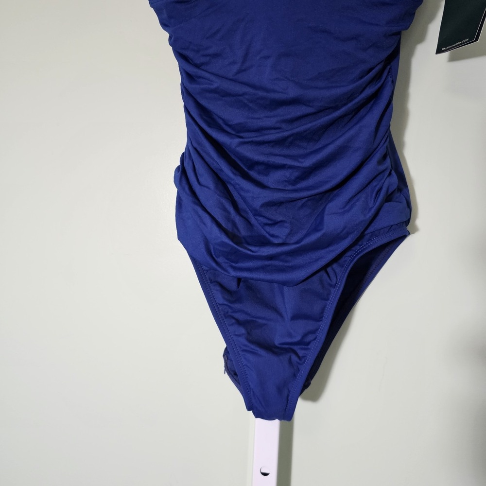 Lauren Ralph Lauren Beach Club Solid Ruffle Surplice One-Piece Size 4 Indigo - Picture 4 of 12
